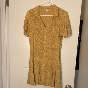 Yellow Floral Button-Up Dress
